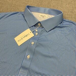 Collars & Co Dress Collar Gingham Blue Check Mens 3XL Polo Shirt New